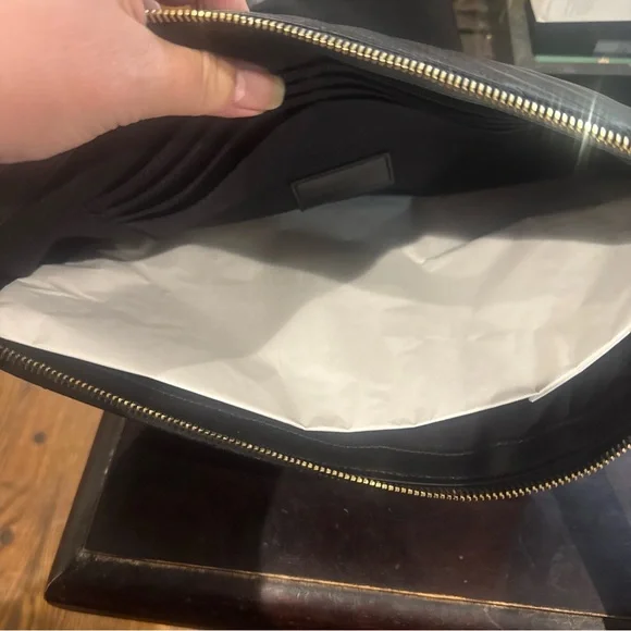 Yves Saint Laurent Black Sizable Clutch with detachable wristlet with gold YSL. - Picture 13 of 16